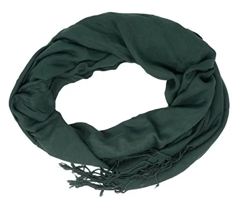 Indian Accessories - Pashmina, sciarpa, foulard, scialle, 180 x 70 cm verde scuro Taglia unica