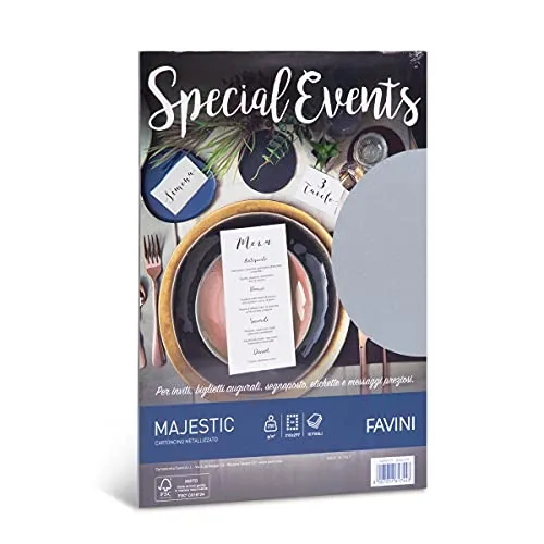 FAVINI A69U174 cartoncino Metallizzato Special Events Argento 250 gr/m2 A4 (21x29,7cm) Risma da 10 Fogli Finitura Perlescente Ideale per Eventi Speciali Made in Italy