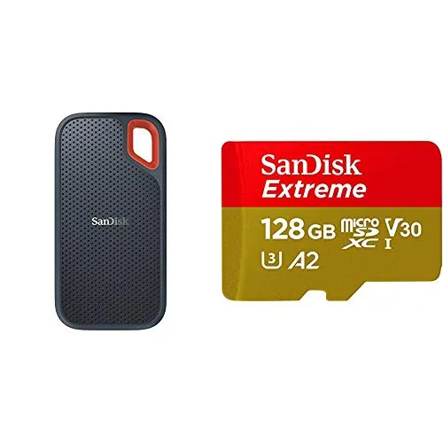 SanDisk Extreme SSD Portatile 500 GB, Velocità di Lettura fino a 550 MB/s & Extreme Scheda di Memoria Microsdxc da 128 GB e Adattatore SD