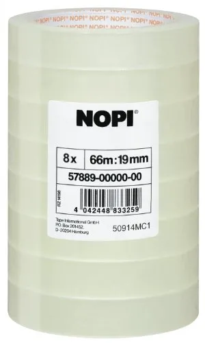 Nopi - Nastro adesivo trasparente, 66 m x 19 mm, 8 rotoli