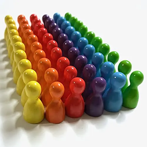 Spieltz - Pezzi Colorati per Giochi da Tavolo in Legno, 60 Pezzi Pedine (6 x 10) (Arcobaleno)
