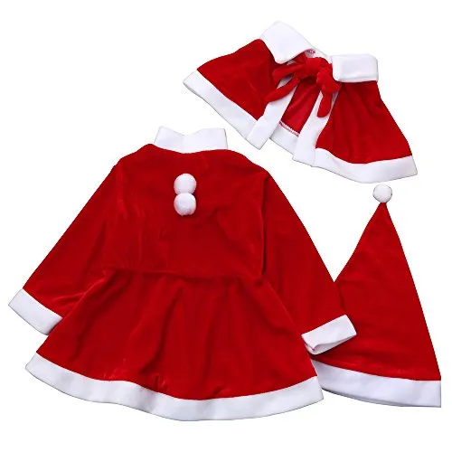 LANSKRLSP Costume da Babbo Natale Inverno 3 Pezzi Costume da Babbo Natale + Scialle + Vestito 1-6 Anni
