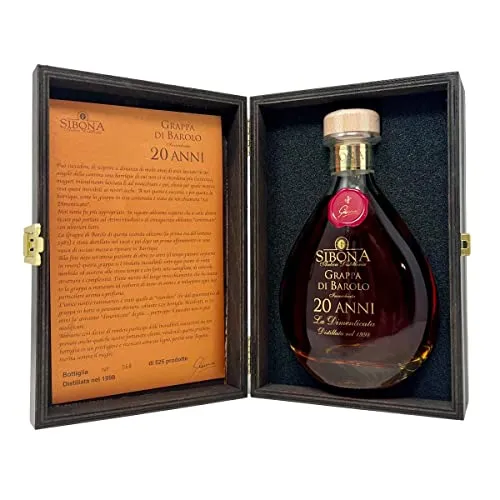 Grappa di Barolo Riserva 20 anni -SIBONA- "La Dimenticata" Edizione Limitata di 525 bottiglie, Distillata nel 1998, in elegante cofanetto celebrativo