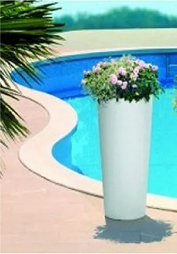 Vaso Tondo moderno liscio alto Ø31 x h 70 cm in resina cache-pot colore bianco