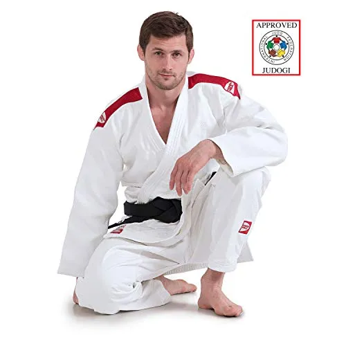 GREEN HILL JUDOGI Bianco Professional IJF Approved Judo GI Kimono Unisex (160 Slim Banda Rossa)