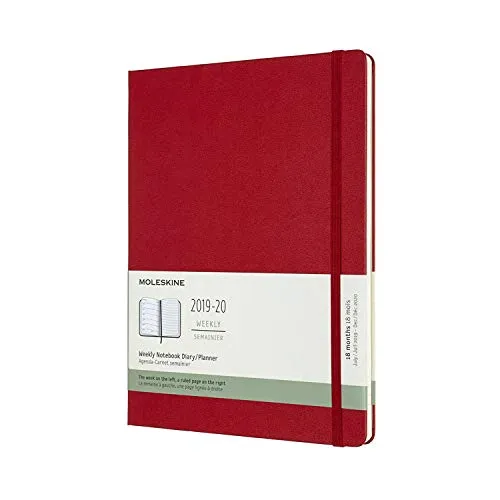 (modello precedente) - Moleskine Agenda 18 Mesi Settimanale anno 2019/2020 con Copertina Rigida e Chiusura ad Elastico, Rosso Scarlatto, Dimensione Extra Large 19 x 25 cm, 208 Pagine