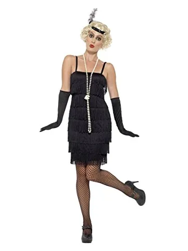 Smiffys Costume da bambina Sleepy Twenties, nero, con abito corto, fascia per capelli e guanti