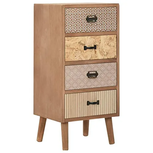 vidaXL Armadietto Laterale con 4 Cassetti Stile Vintage Robusto Credenza Cassettiera Mobiletto Portaoggetti Gambe in Legno di Pino Marrone in MDF