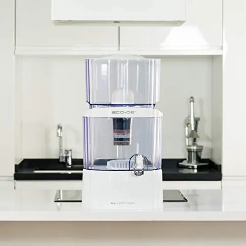 ECO-DE Aqua Filter Tower distributore D'acqua filtrante Che Filtra L'acqua Del Rubinetto con 8 Sistemi di filtraggio 24L Bianco