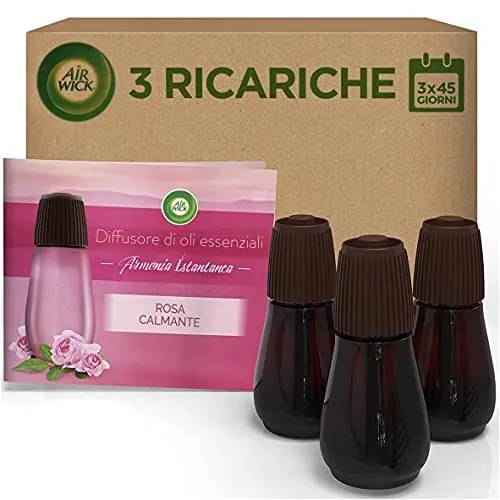 Airwick 3 Ricariche per Diffusore Oli Essenziali, Fragranza Rosa Calmante