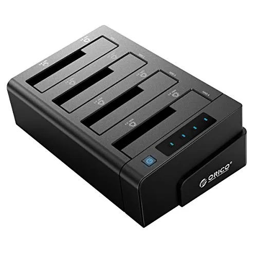 ORICO 4-bay USB 3.0 Hard Disk Docking Station USB3.0 Dock HDD SATA Non in Linea Clone Funzionare Hard Disk HDD/SSD da 2,5 e 3,5 Pollici 12V6.5A Power Adapter 4 * 10=40TB - Nero