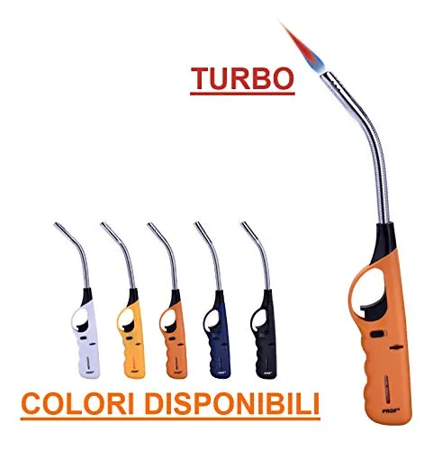 GrecoShop Accendigas/Accendino Ricaricabile con Becco Flessibile e fimma Turbo - BlueFlameTurbo