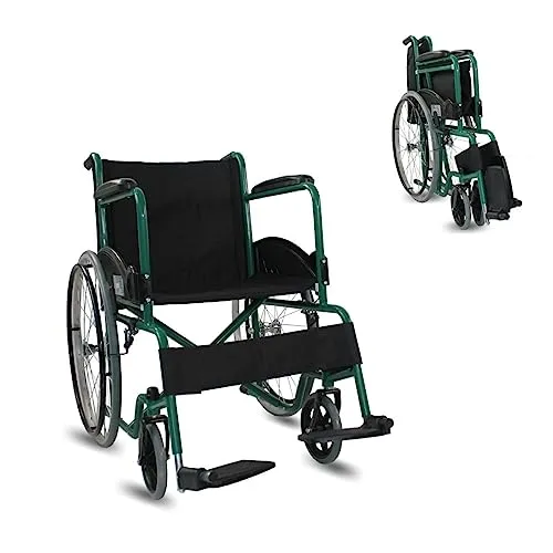 Mobiclinic, Carrozzina per disabili, Alcazaba, Pieghevole, Sedile 46 cm, Manuale, Resistente, Marchio europeo, Freno manuale, Poggiapiedi, Braccioli, Colore verde