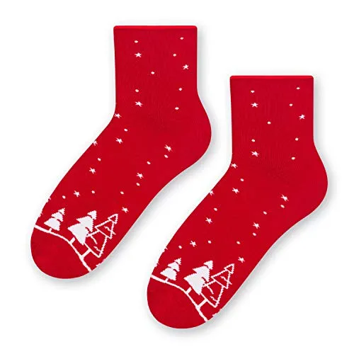 Steven Christmas Anklet Calzini da donna, resistenti e comodi, taglia EU 35-40 (35-37, Rosso-Alberi di Natale)