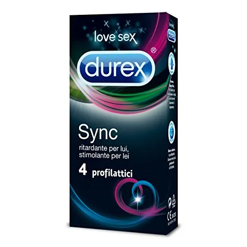 Durex Sync Preservativi Ritardanti e Stimolanti, 4 Pezzi