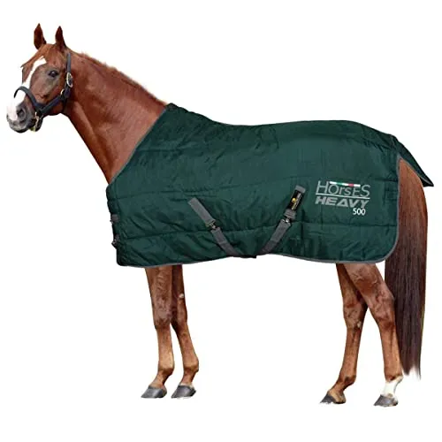 Horses, Coperta Invernale Horses “Heavy” per Cavallo, Imbottita, Morbida e Comoda, ideale per Box, Resistente, Bordi Rinforzati in Nylon (Verde 155cm)