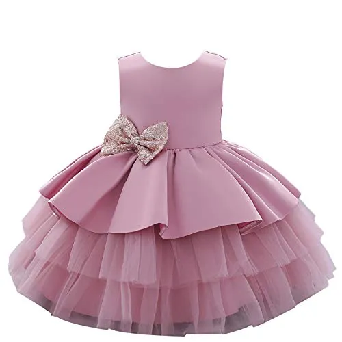 WangsCanis Abito da Battesimo per Bambina Neonata con Paillettes Pizzo Elegante Vestito da Principessa con Fiocchi per Festa Cerimonia Compleanno 0-24 Mesi (#301 Rosa, 3-4 Anni)