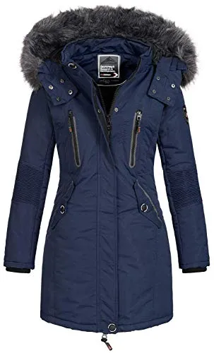 Geographical Norway - Giacca invernale da donna Coracle/Coraly XL con cappuccio in pelliccia Navy II S
