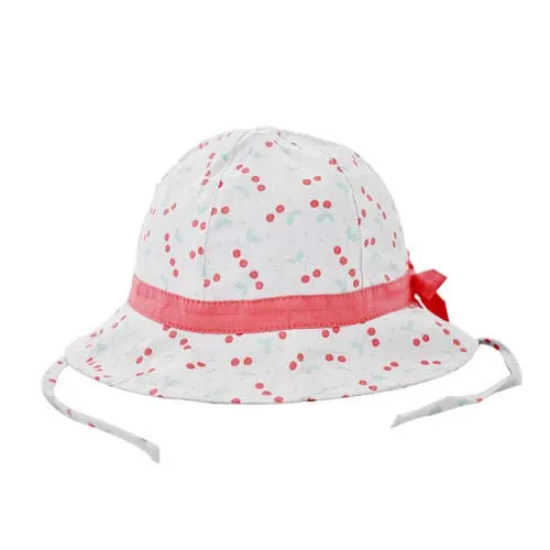 Cappello Bambina in Cotone Anti-UV Ciliegia-Fantasia Bob Carino Bordo Sole all'aperto Morbido Traspirante Spiaggia Protezione per-Ciliegia (Ciliegia, 0-3 Mesi)