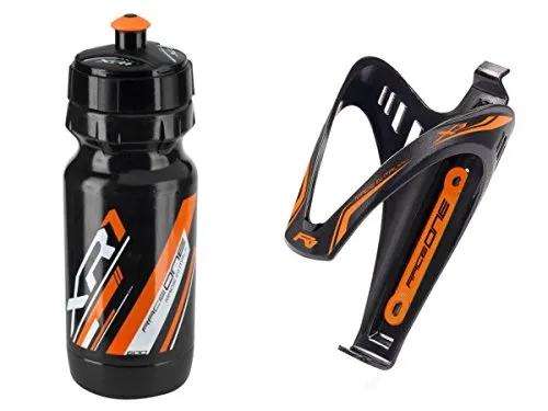 Raceone.it - Kit Fluo Race Duo: Borraccia XR1 + Portaborraccia X3 Ideale per Bici Race/MTB/Gravel/Trekking Bike. capacità: 600 CC. Colore Nero/Orange Fluo. 100% Made in Italy (RO_Kit_2_X3_Fluo_OFL)