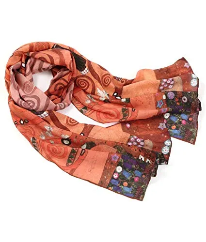 prettystern foulard donna Belle Arti Sciarpa Della Stampa Art Nouveau Gustav Klimt Albero della vita (oro-arancio) P875