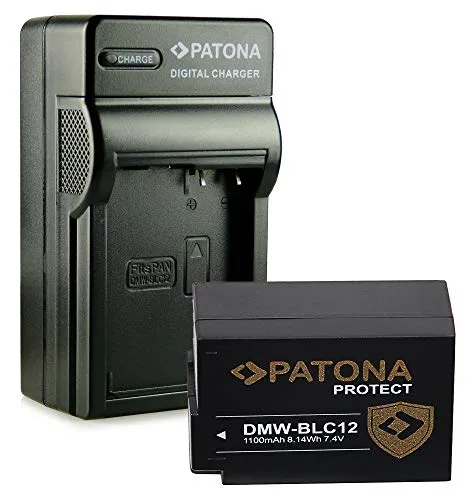 PATONA Caricabatteria con Protect Batteria DMW-BLC12, NTC, custodia V1 compatibile con Panasonic Lumix DMC-FZ2000 DMC-G7 DMC-GX8