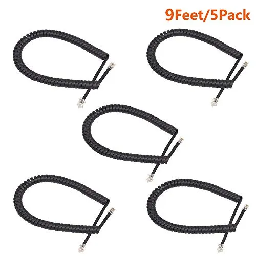 Cavo per cornetta del telefono, [5Pack 7.5Feet] ohCome Cavo del cordone per cornetta del telefono a spirale in rame puro, lunghezza arrotolata da 1,6 Ft a 7,5 Ft non rivestito (nero)