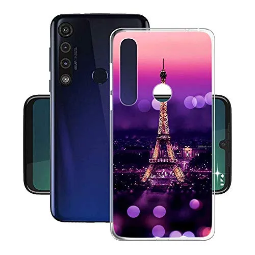 Yoedge Cover Motorola Moto G8 Play, Sottile Antiurto Custodia Trasparente con Disegni Ultra Slim Protective Case Bumper in TPU Silicone per Motorola Moto G8 Play/One Macro (Torre Eiffel)