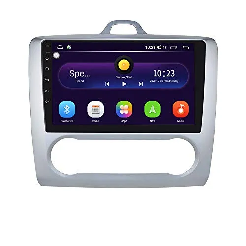 Autoradio Android 10 con sistema touch screen da 9 pollici per Ford Focus Exi AT 2004-2011, supporta il controllo del volante di navigazione GPS WiFi EQ USB Bluetooth (argento)