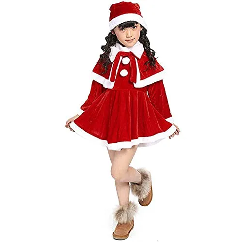 Neonate Red Christmas Dress Manica Lunga in Pile Costumi di Babbo Natale Abiti Cosplay Vestiti di Natale Warm Vestito Abbigliamento Costume Regalo