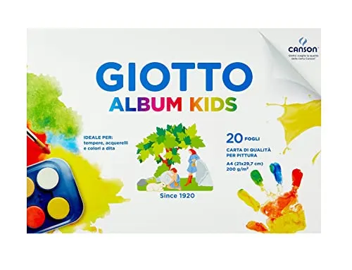 Giotto Kids, Album da 20 fogli carta bianca a grana fine per pittura, A4, 200g/m2