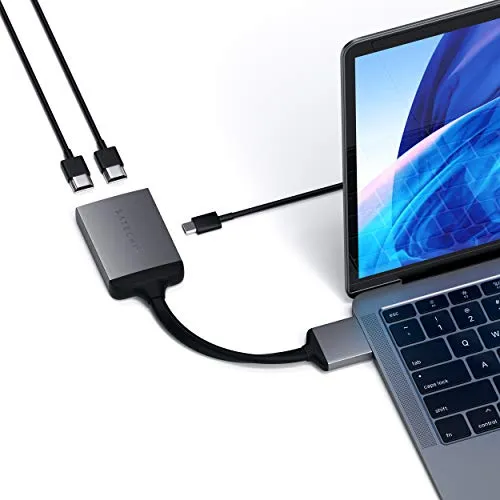 Satechi adattatore doppio tipo C in alluminio HDMI 4K 60 Hz con ricarica USB-C PD - Compatibile con MacBook Pro M1 2021 Pro e Max (Grigio Siderale)