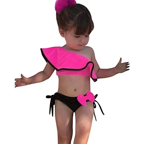 Jimmackey Costumi Bagno Bambina Ruffles Bikini Set Costume da Bagno Due Pezzi Neonata Swimsuit Una Spalla Costumi Mare Bimba Beachwear Outfits