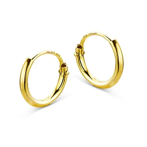 Miore 585, orecchini ad anello in oro giallo da 14 carati, 1,3 mm
