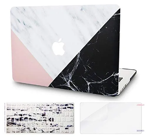 KECC MacBook PRO Retina 13 Pollici Custodia Case Rigida w/EU Cover Tastiera + Proteggi Schermo per Vecchio MacBook PRO 13.3 Retina {A1502/A1425} (Marmo Bianco Rosa Nero)