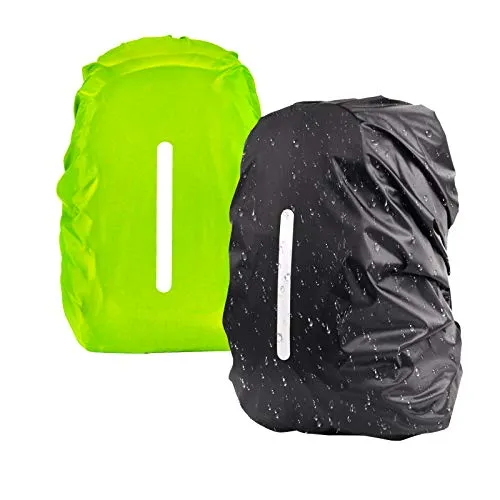 KATOOM Custodia per Zaino Antipioggia, 2 PCS 25-55L Parapioggia per Zaino, Coprizaino Impermeabile Reflective Copri,All'aperto/Impermeabile/Antipolvere/Ciclismo/Escursi(Nero/Verde)