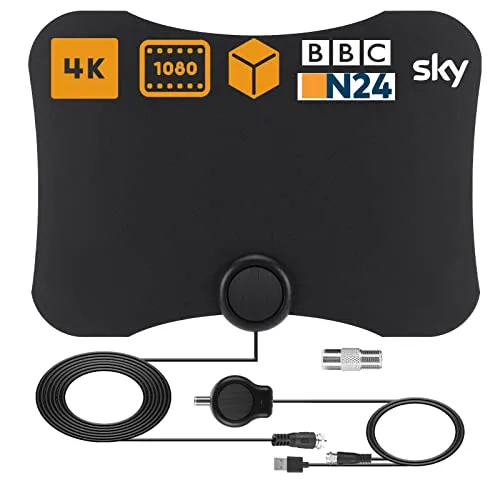 Antenna TV, Macause Antenna TV Digitale HD per Interni con Amplificatore Amplificatore di Segnale 4K 1080P HD VHF UHF Antenna TV Digital HD TV Antenna per Tutti Segnale, Cavo Coassiale da 14,4FT