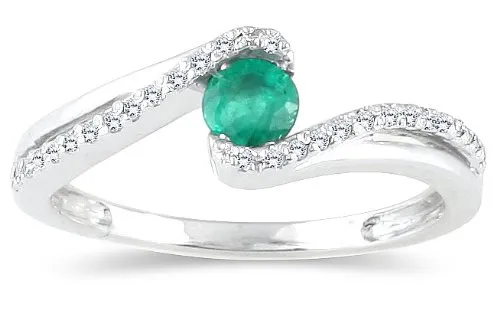 Oro bianco 10 K 0.25 carati TW smeraldo e diamante anello, oro bianco, 8