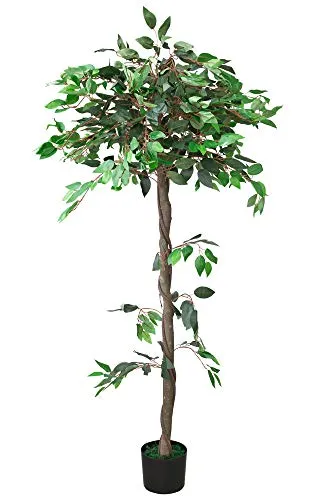 Fico Ficus Benjamin Pianta Albero Artificiale Plastica con Legno Naturale 160cm Decovego