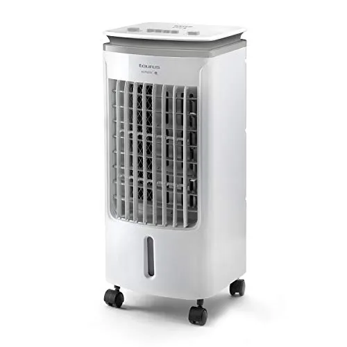 Taurus R501 – Climatizzatore evaporativo portatile e compatto, ventilatore rinfrescante, raffredda, ventilazione, umidifica, 3 velocità, 5 l, filtro antipolvere, 2 contenitori per ghiaccio