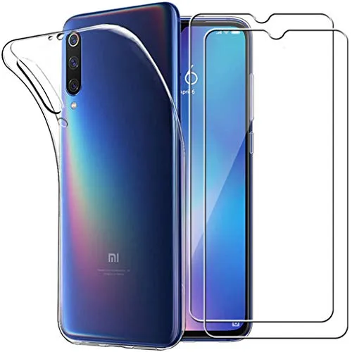 Yoowei per Xiaomi Mi 9 SE Cover Trasparente con [2 Pezzi Pellicola Protettiva in Vetro Temperato], TPU Morbido Silicone Sottile AntiGraffio Antiurto Custodia per Xiaomi Mi 9 SE