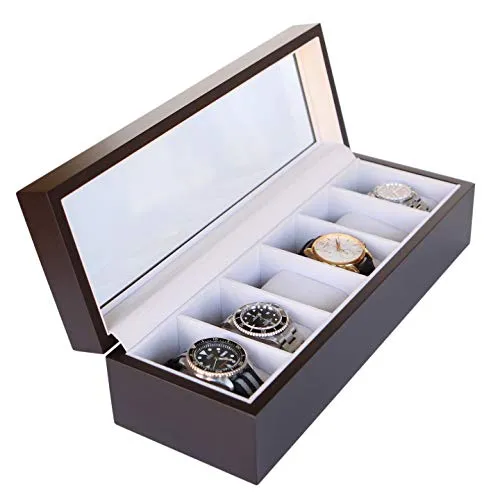 Custodia per Orologi in Legno con Coperchio in Vetro 6 posti di Case Elegance.