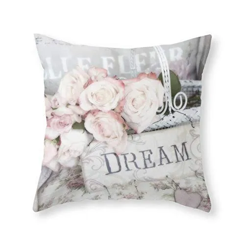 No Brand Shabby Chic Basket Dream Roses Copricuscino decorativo in misto cotone lino federa cuscino 18x18 per vacanze divano casa auto camera dei bambini