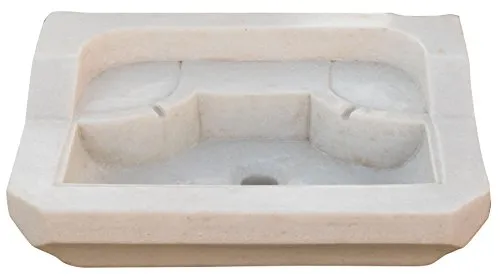 Lavandino con Foro di Scarico Rettangolare Classico Elegante Lavello Lavabo Acquaio Arredo Bagno da appoggio da Esterno da Giardino in Marmo Finitura Colore Bianco Anticato L51XPR41XH15 CM