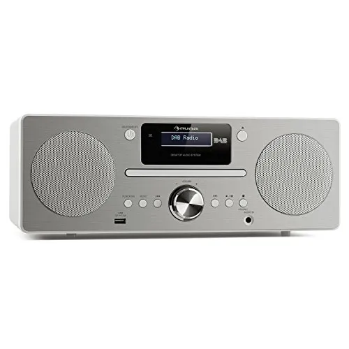 AUNA Harvard - Mini Stereo Compatto, Radio Digitale, Sintonizzatore DAB/DAB+/FM, Stazioni Memorizzabili, Display LCD, Bluetooth, Telecomando, Lettore CD, USB, Funzione Sveglia, Bianco