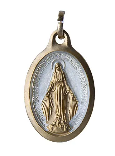 Medaglia della Vergine Miracolosa, Oro Fine 24 kt, Forma Ovale e Smaltato Due Tonalità Interamente Prodotto a Lourdes, Confezionata su Cartone e In Bustina Trasparente Blu-Bianco-Rosso