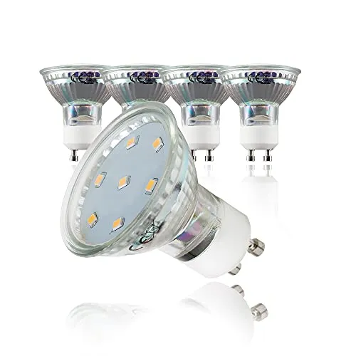 B.K.Licht Lampadine LED luce calda, 3W (equivalenti a 25W) attacco GU10, confezione da 5, 250 lumen, 3000Kelvin, per faretti, plafoniere, lampade, illuminazione da interno 230V