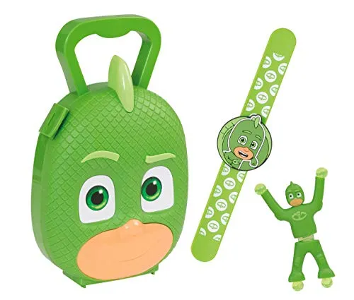 Jamara 410106 - Set da Gioco PJ Masks Gekko, 3 Pezzi, Braccialetto per Veri Eroi di Pigiama, Gekko alla Parete e osserva Come arrampicati, Valigia Stabile e maneggevole, Colore: Verde