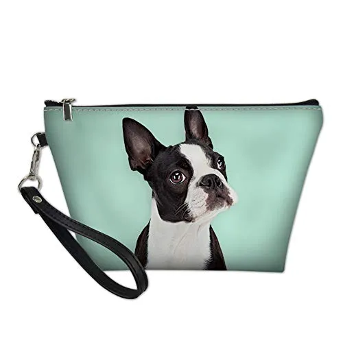 Showudesigns - Custodia per cosmetici in pelle sintetica con chiusura lampo, motivo Boston Terrier, colore: Verde