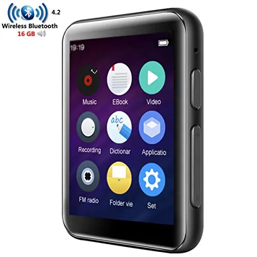 CCHKFEI Lettore MP3 Bluetooth da 16 GB con schermo touch da 2,4 pollici HiFi in metallo altoparlante integrato, supporto radio FM/registratore vocale